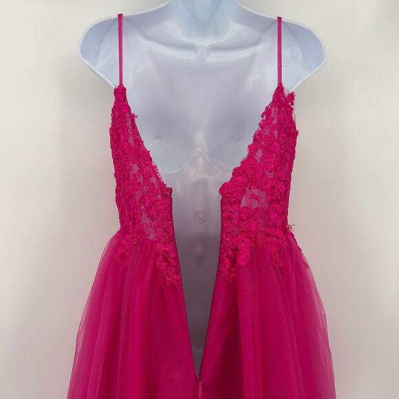 Stacees Lace Tulle Mini Dress Sz 2 Fairy Applique Party HOCO Prom Coquette Party - Picture 7 of 10